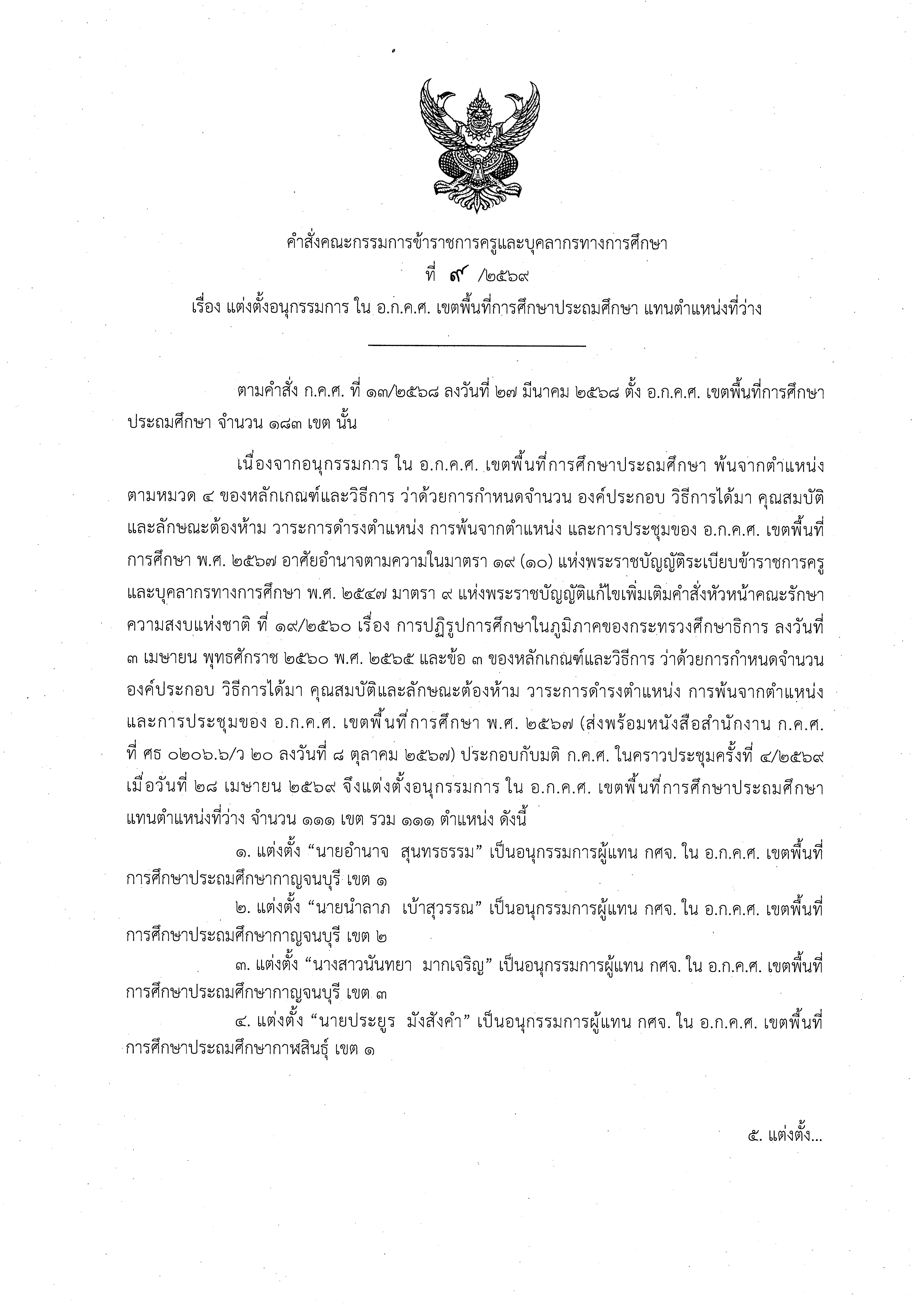 คำสั่ง ก.ค.ศ. ที่ 9 2569 ประถม Page 1